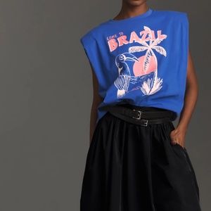 FARM Rio Blue Muscle Tee with Pink Graphic